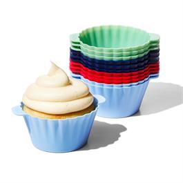 Ensemble de 12 moules en silicone Bleu Pâle/Bleu Marine/Rouge/Vert Pâle - OXO - Moule à muffins - 11313700G - La Guilde Culinaire