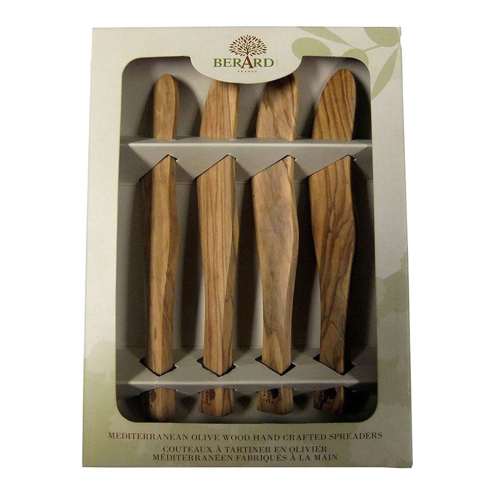 Tartineur Courbe en olivier - set de 4 - Bérard France - Couteau à tartiner - - La Guilde Culinaire