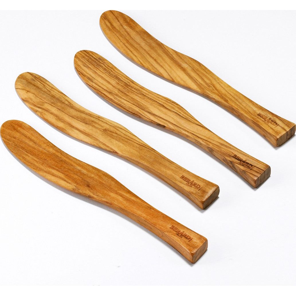 Tartineur Courbe en olivier - set de 4 - Bérard France - Couteau à tartiner - - La Guilde Culinaire