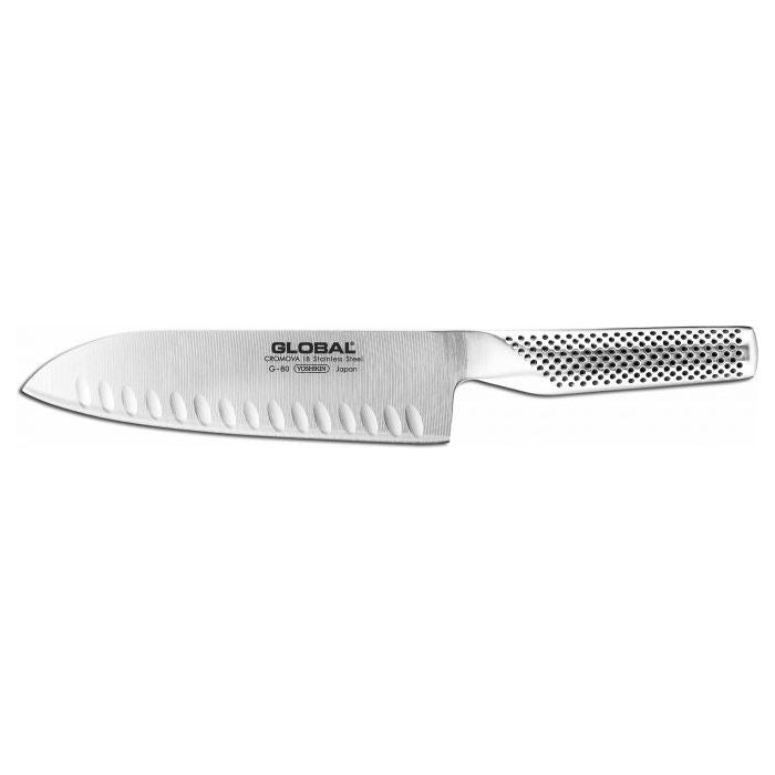 Global G-80 Couteau Santoku Alvéolé 18cm - Global - Couteau Japonais - - La Guilde Culinaire