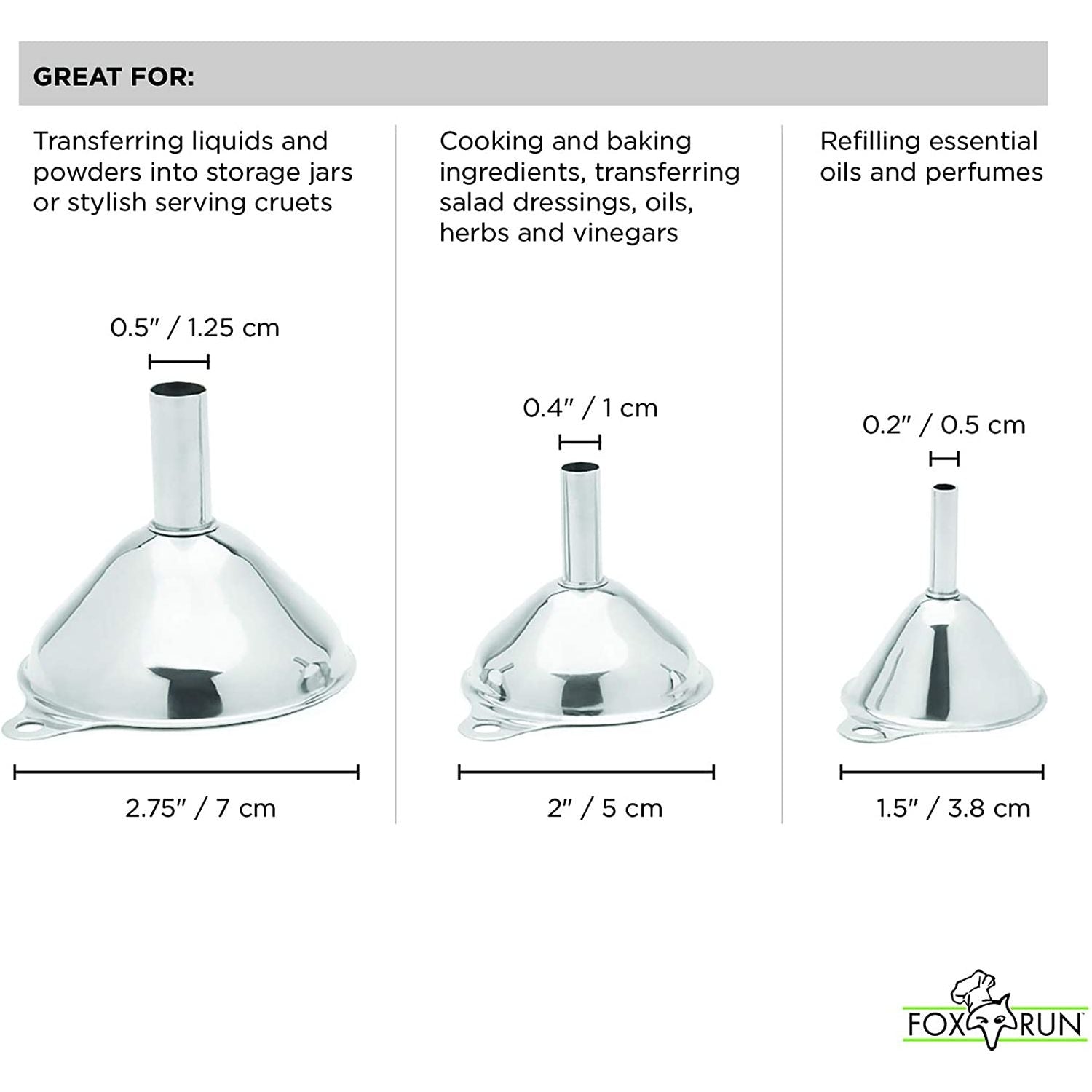 Set de 3 entonnoirs en inox - Fox Run - Accessoire - - La Guilde Culinaire