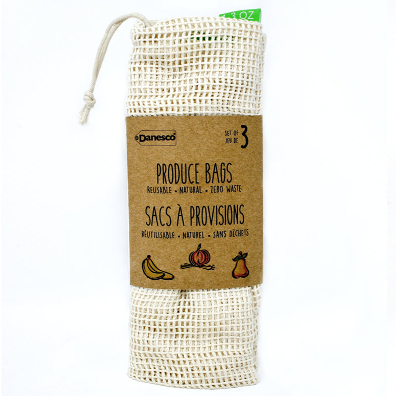 Sacs à provisions en coton maille (3 unités) * - Danesco - Sac à épicerie - - La Guilde Culinaire