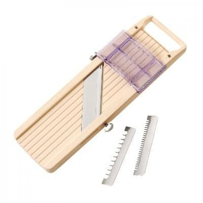 K&K Mandoline Classic En Hêtre - 3 Lames Acier Inoxydable, 55x18cm - Idéale Pour Choucroute Et Légumes Mandoline Râpe Chou