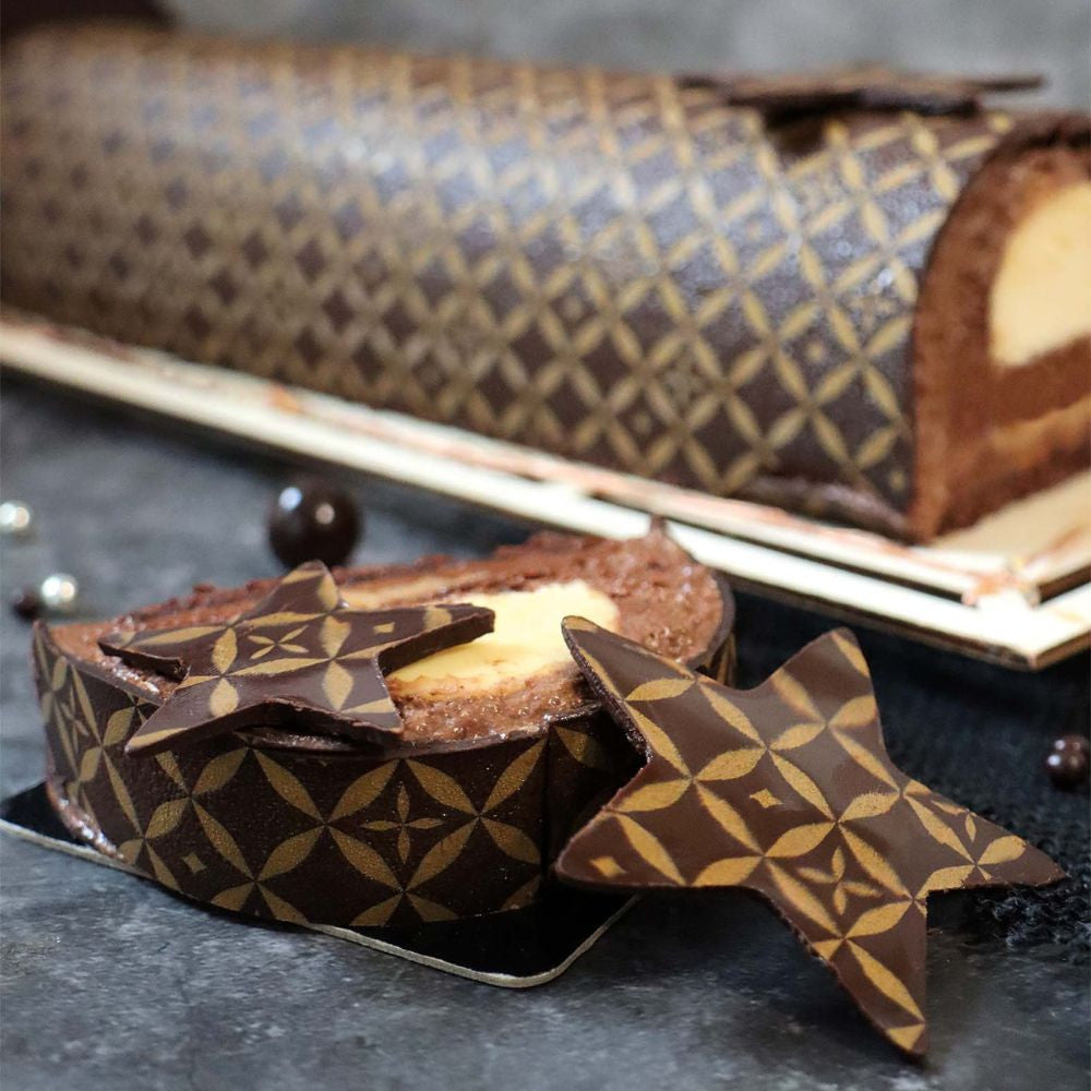 2 feuilles transfert pour bûche - Motif Couture - Scrapcooking - Moule chocolat - - La Guilde Culinaire