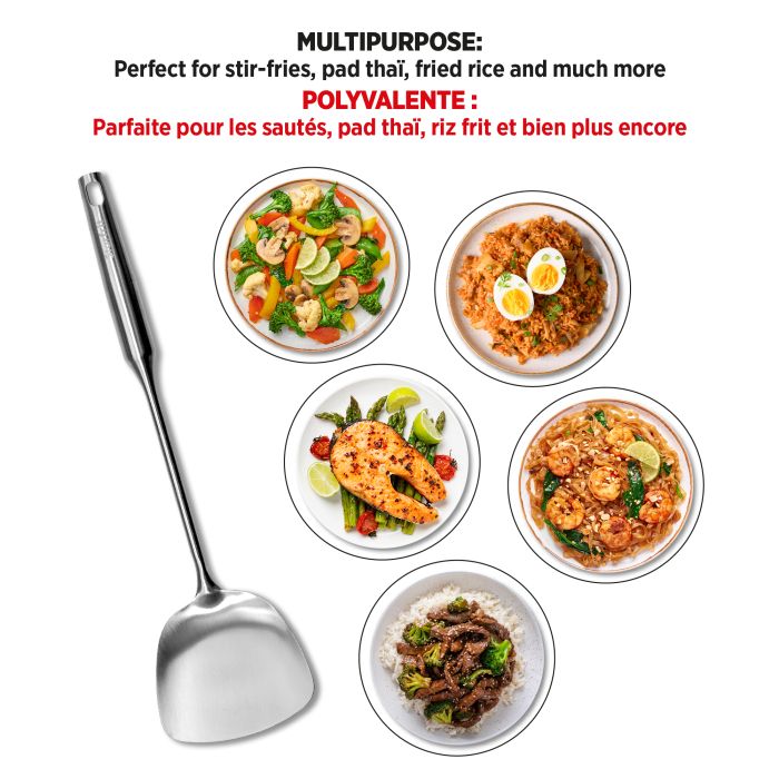 Spatule à Frire En Acier Inoxydable 304 | Manche En Bois De Poirier, Robuste Et Ergonomique, Pour Cuisine