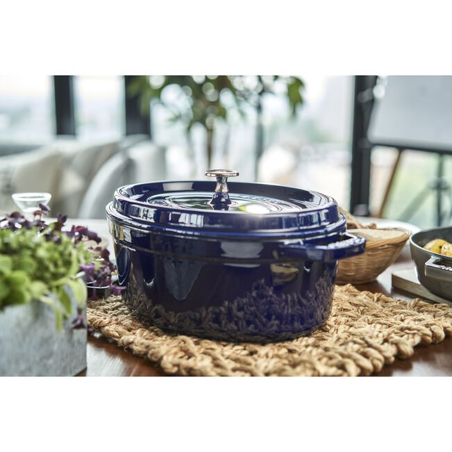 Cocotte Staub Blue Dutch Oven Oval Cast Iron And Enamel Casserole