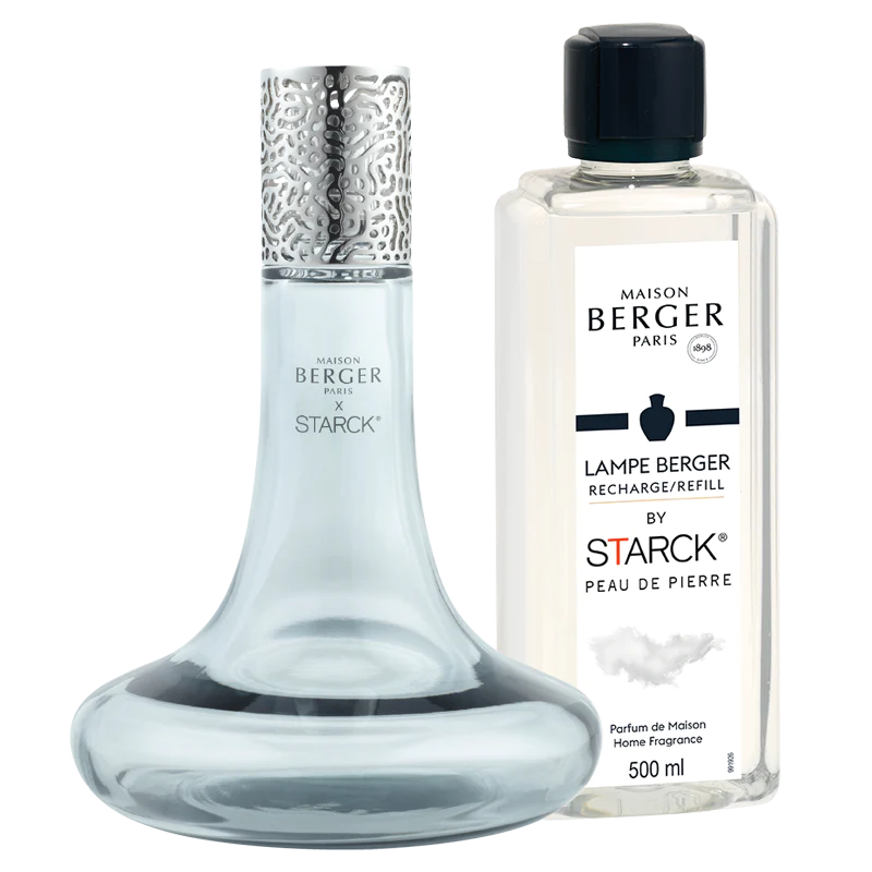 Coffret lampe Starck grise + 500 ml (16,9 oz) Peau de Pierre    - Maison Berger Paris - Parfums d'ambiance - 