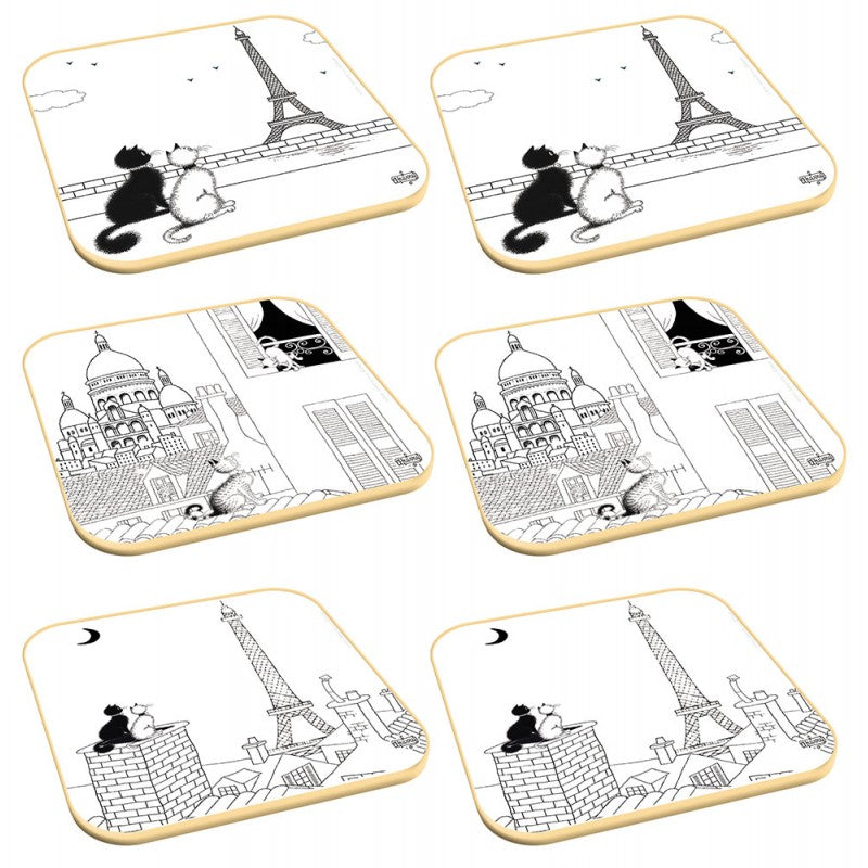 6 dessous de verres Les Chats à Paris - Chats Dubout - Editions Clouet - Dessous de verre - - La Guilde Culinaire