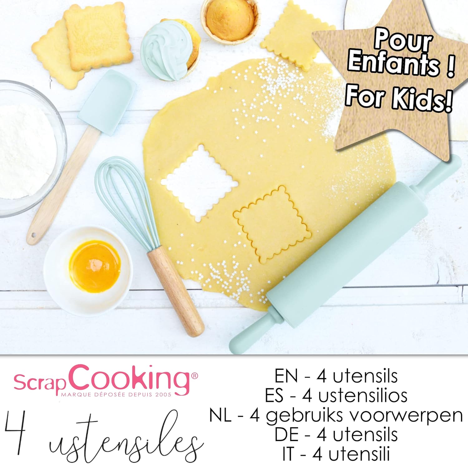 Coffret 4 ustensiles pâtisserie enfants - Scrapcooking - Ensemble d'ustensiles à pâtisserie - - La Guilde Culinaire