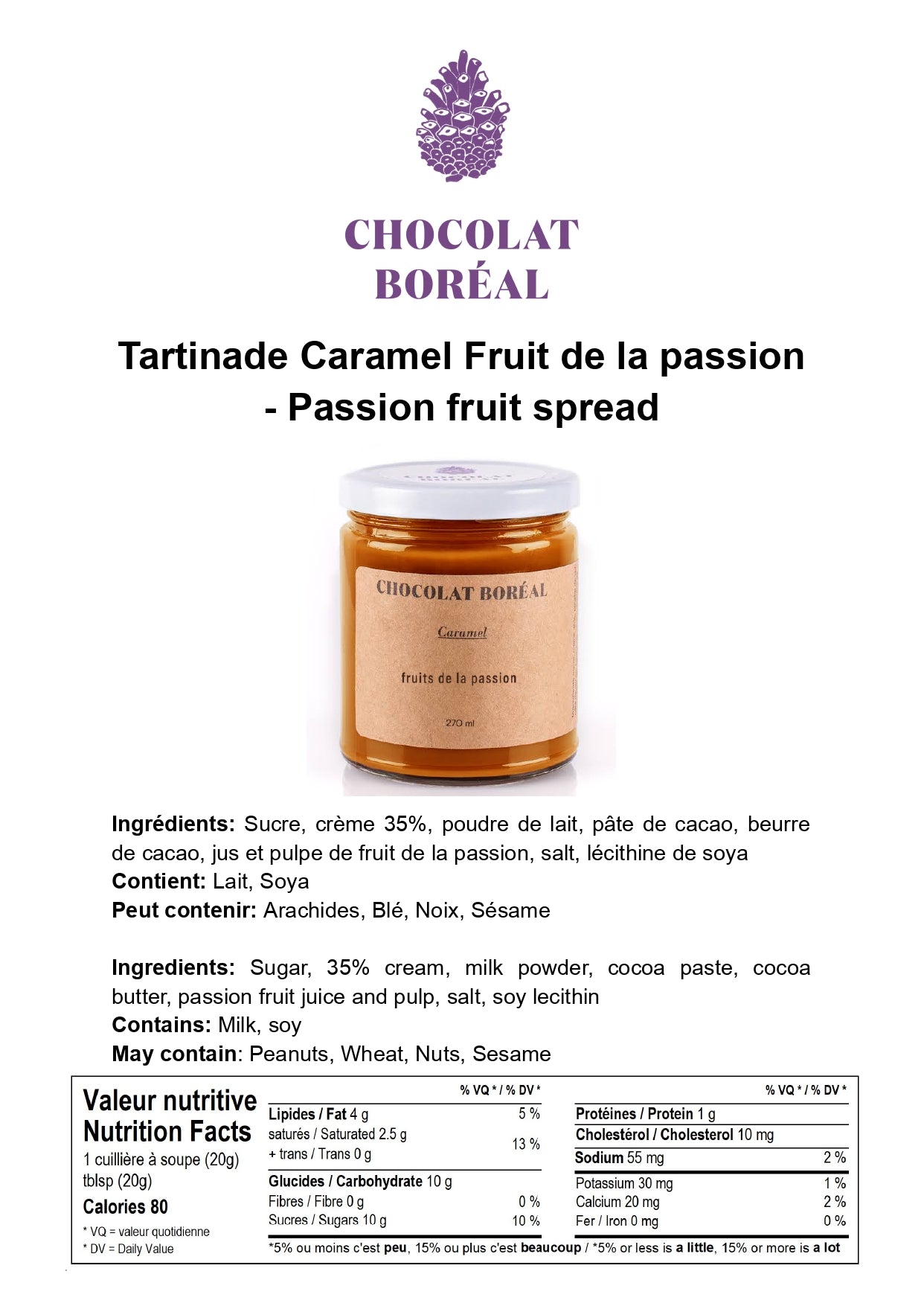 Tartinade caramel fruit de la passion    - Chocolat Boréal - Tartinade - 