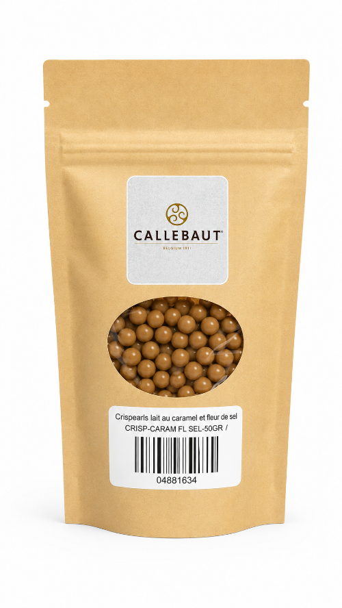 Crispearls lait au caramel et fleur de sel 50GR - Callebaut - Chocolat au lait - CRISP-CARAM FL SEL-50GR - La Guilde Culinaire