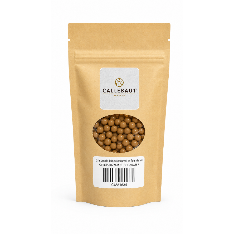 Crispearls lait au caramel et fleur de sel 50GR - Callebaut - Chocolat au lait - CRISP-CARAM FL SEL-50GR - La Guilde Culinaire
