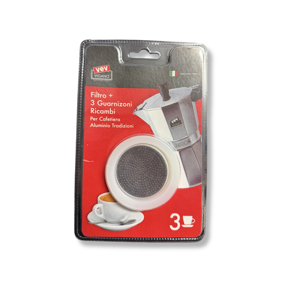 Filtre + 3 joints de rechange pour cafetière Tradizioni 3 tasses - Vev Vigano - Accessoire café - 36213 - La Guilde Culinaire