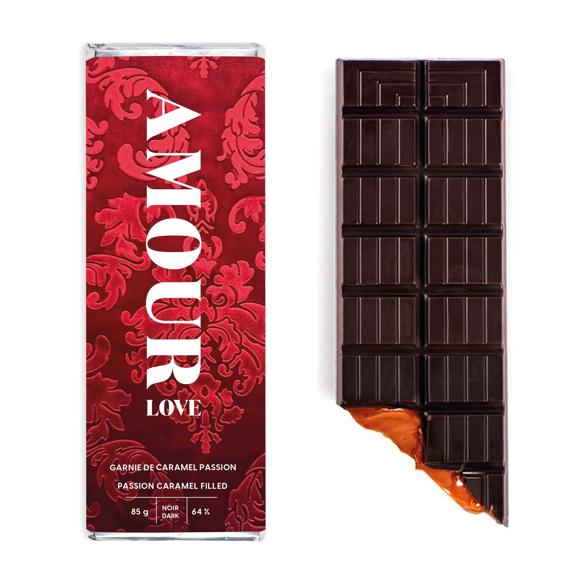 Tablette de chocolat Noir 70% - Caramel passion (Tablette Saint-Valentin)    - Chocolat Boréal - Tablette de chocolat - 