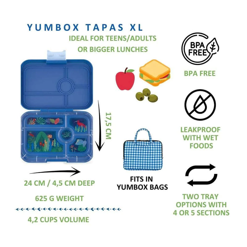 Yumbox – Tapas – True Blue avec plateau Jungle (5 compartiments)    - Yumbox - Boîte à repas - 