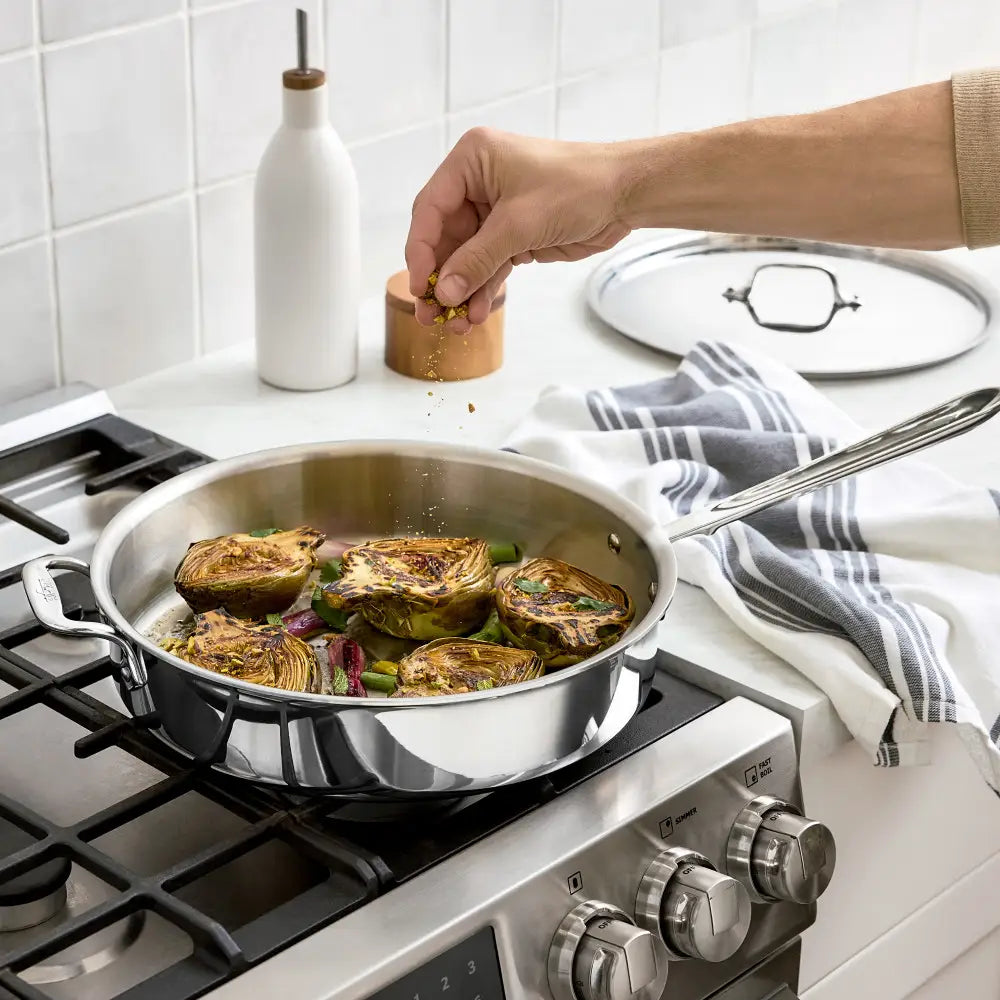Sauteuse en acier inoxydable 4QT - D3 avec couvercle - All-Clad - Poêle à frire - - La Guilde Culinaire