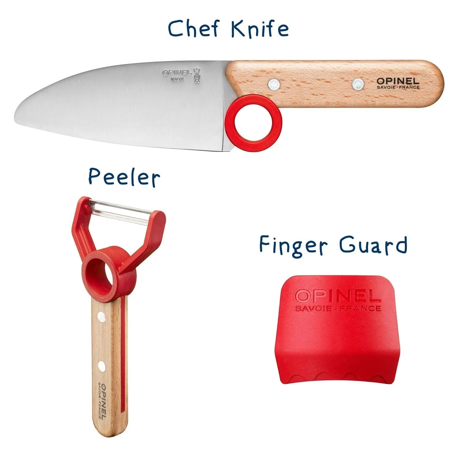Opinel - Coffret Le Petit Chef (couteau+protège doigt+éplucheur) - rouge    - Opinel - Couteau de cuisine - 