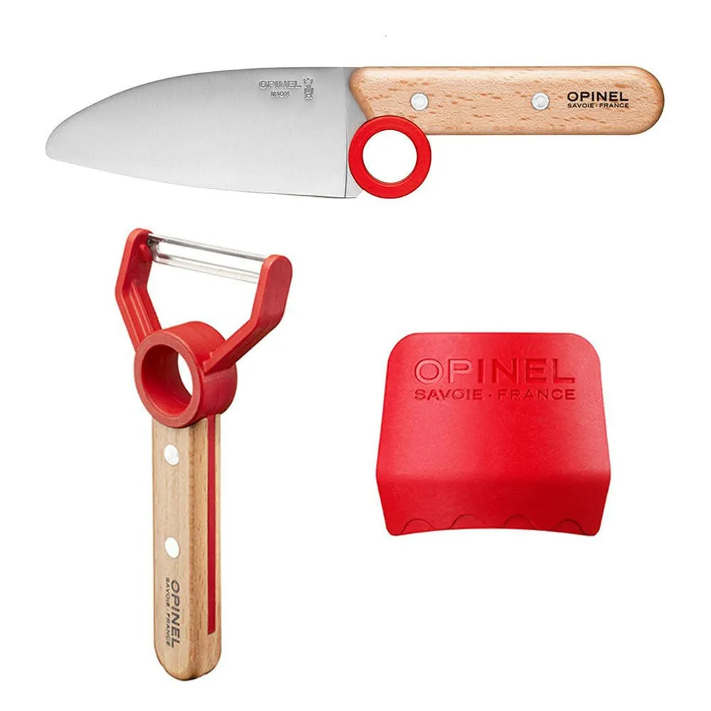 Opinel - Coffret Le Petit Chef (couteau+protège doigt+éplucheur) - rouge    - Opinel - Couteau pour enfant - 