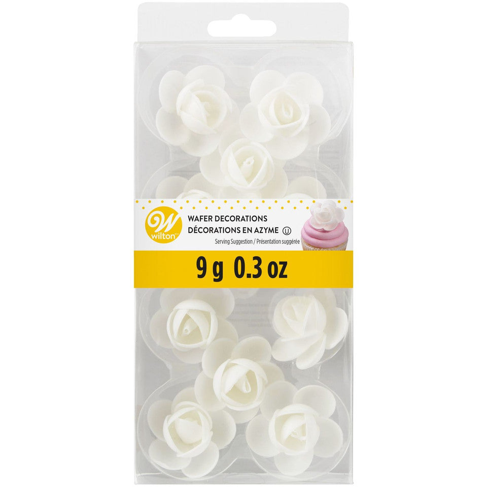 Décorations en Azyme Roses blanches, paquet de 10 - Wilton - Décors sucrés - - La Guilde Culinaire
