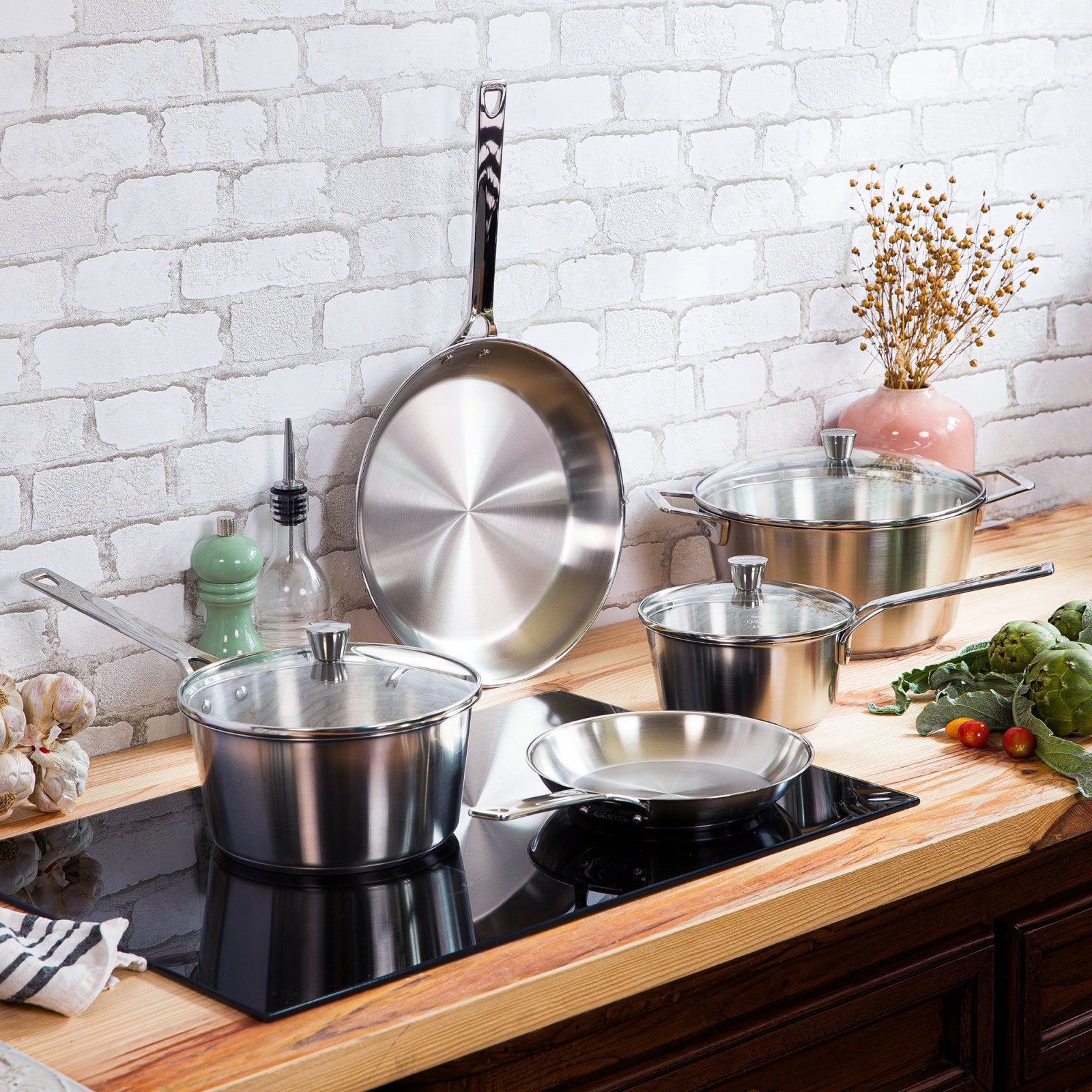 Brushed stainless steel frying pan Cristel - 1826 Collection – La