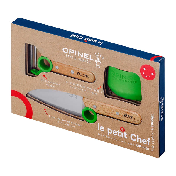 Opinel - Coffret Le Petit Chef (couteau+protège doigt+éplucheur) - vert    - Opinel - Couteau de cuisine - 
