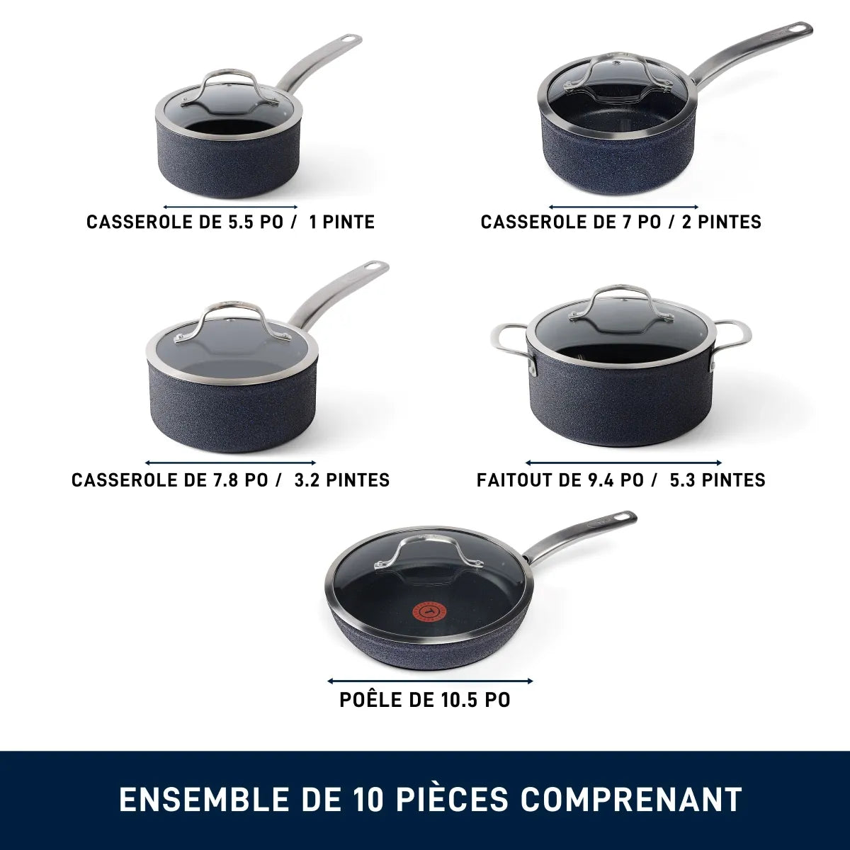 Ensemble Stone Shield de 10 pièces - T-fal - Batterie de cuisine - - La Guilde Culinaire