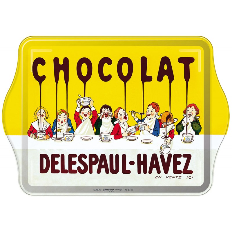 Petit plateau métal Vide-poches, Tablée d'enfants - Chocolat Delespaul-Havez - Editions Clouet - Plateau de service - - La Guilde Culinaire