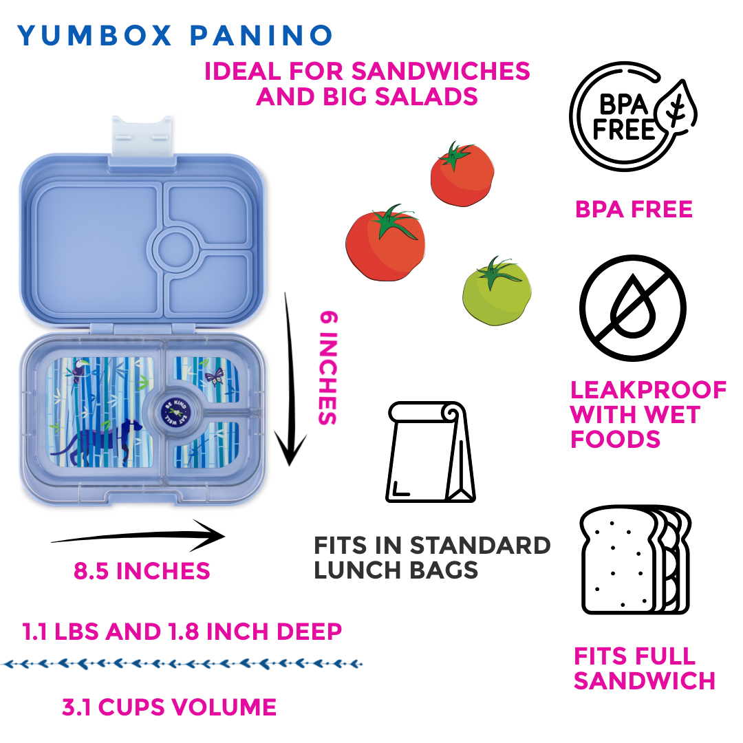 Yumbox – Panino – Hazy Blue - avec plateau panthère (4 compartiments)    - Yumbox - Boîte à repas - 