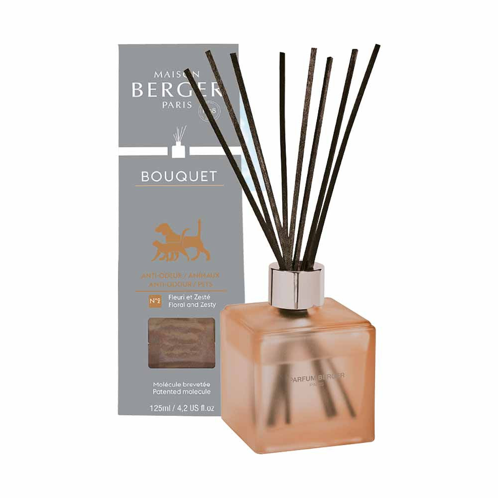 Bouquet parfumé Cube - Anti-Odeurs Floral & Zesté #2 (Animaux) 125 ml    - Maison Berger Paris - Parfums d'ambiance - 