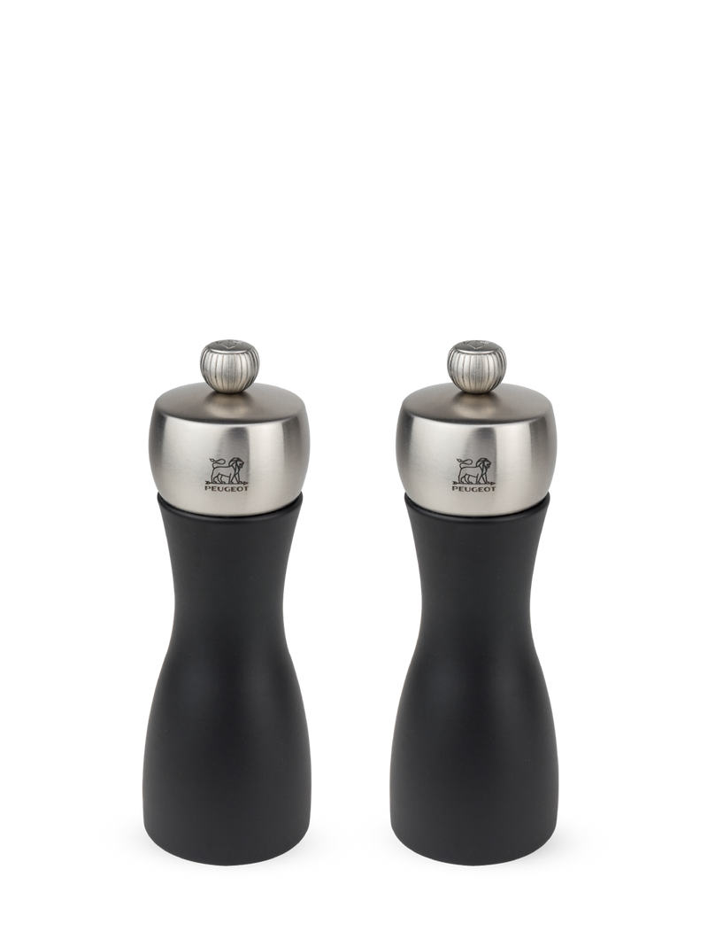 Duo de moulins à poivre et à sel en bois et inox couleur noir 15 cm - Fidji    - Peugeot - Moulin à poivre, sel, et épices - 
