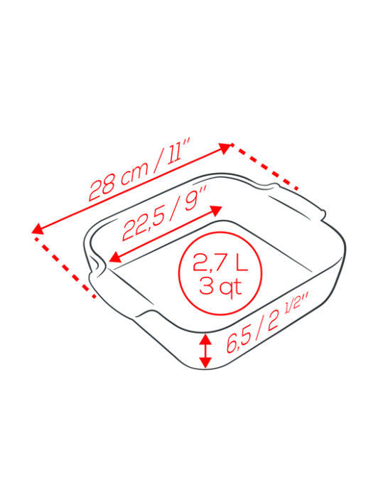 APPOLIA - Plat four en céramique carré rouge 28cm-11"    - Peugeot - Plat pour four - 