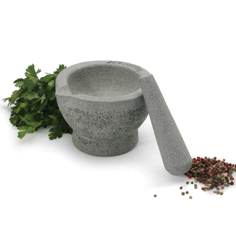 Zen Cuizine Granite Mortar And Pestle - 5.75" Diameter, Heavy Duty For Grinding Herbs & Spices - View #2