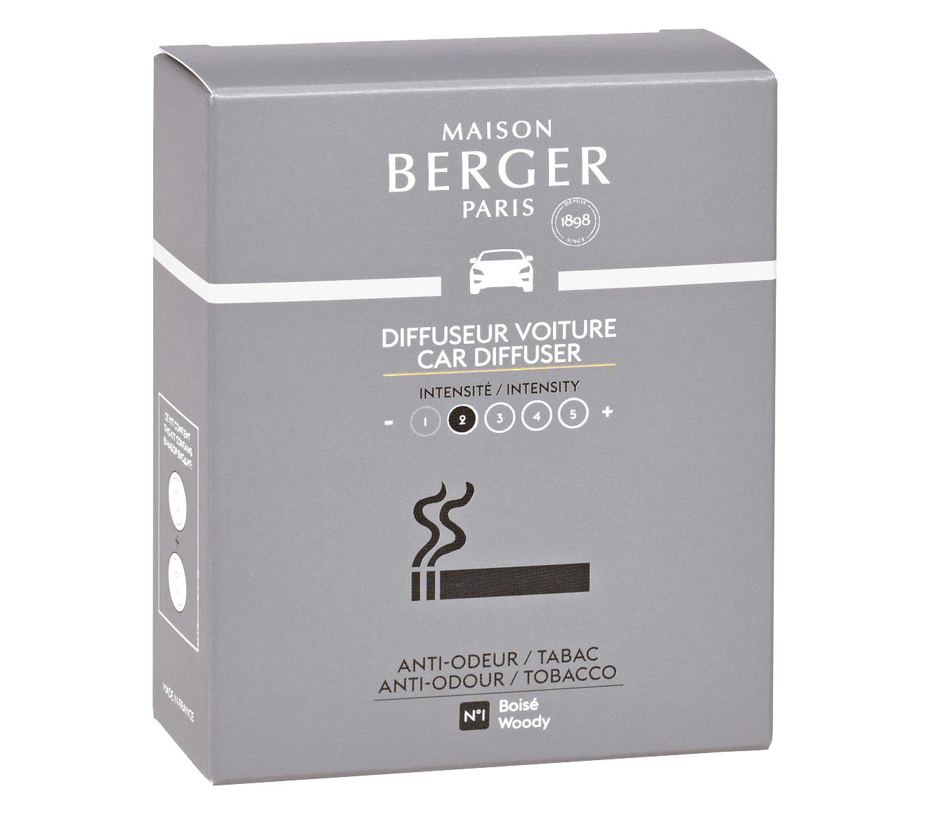 Coffret de 2 recharges pour diffuseur voiture Anti Odeur Tabac    - Maison Berger Paris - Diffuseur de voiture - 
