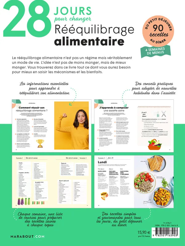 28 jours pour changer - Rééquilibrage alimentaire    - Marabout - Livre de cuisine - 