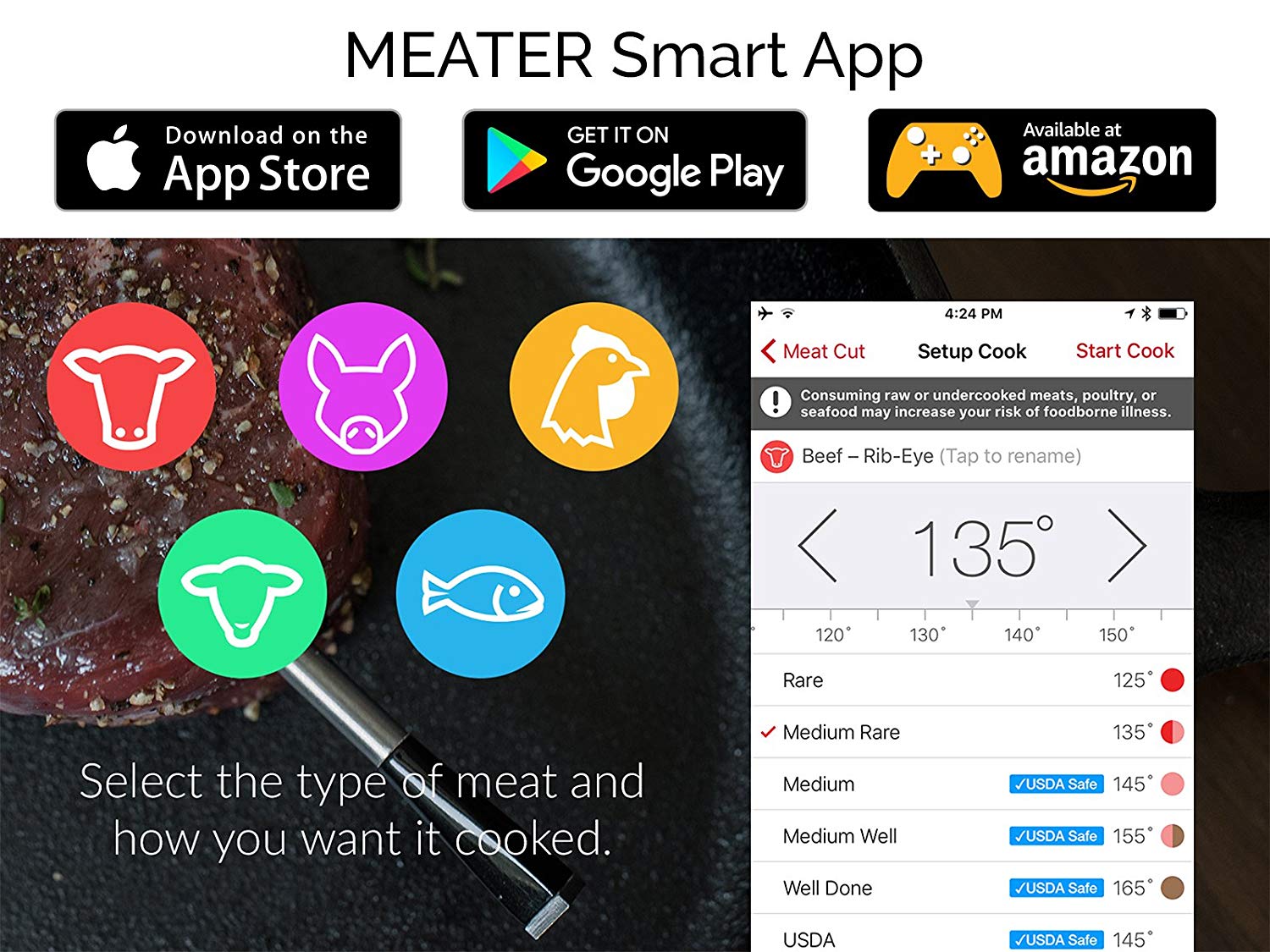 Thermomètre à viande Meater Plus de Traeger intelligent sans fil