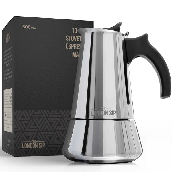 Machine à espresso 10 Tasses en acier inoxydable pour cuisinière Silver   - The London Sip Company - Cafetière italienne - EM10S