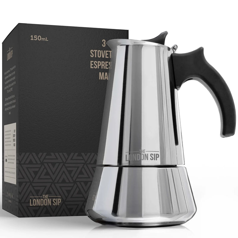 Machine à espresso 3 Tasses en acier inoxydable pour cuisinière Silver   - The London Sip Company - Cafetière italienne - EM3S