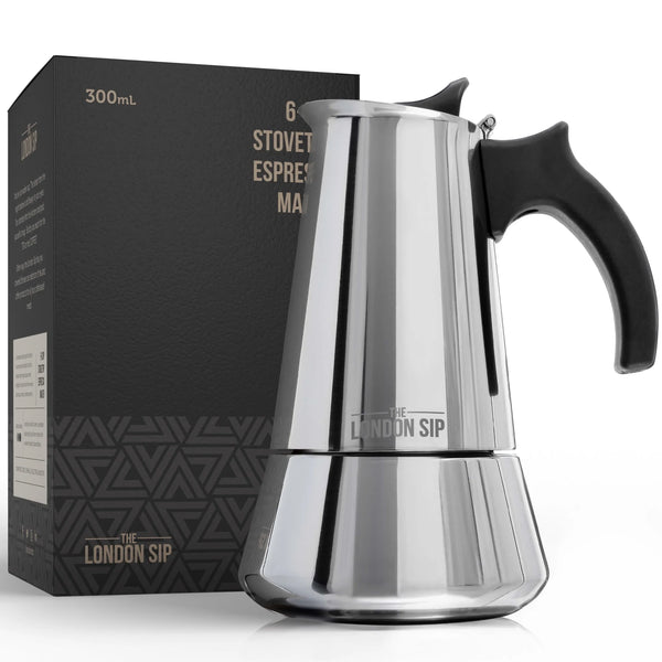 Machine à espresso 6 Tasses en acier inoxydable pour cuisinière Silver   - The London Sip Company - Cafetière italienne - EM6S