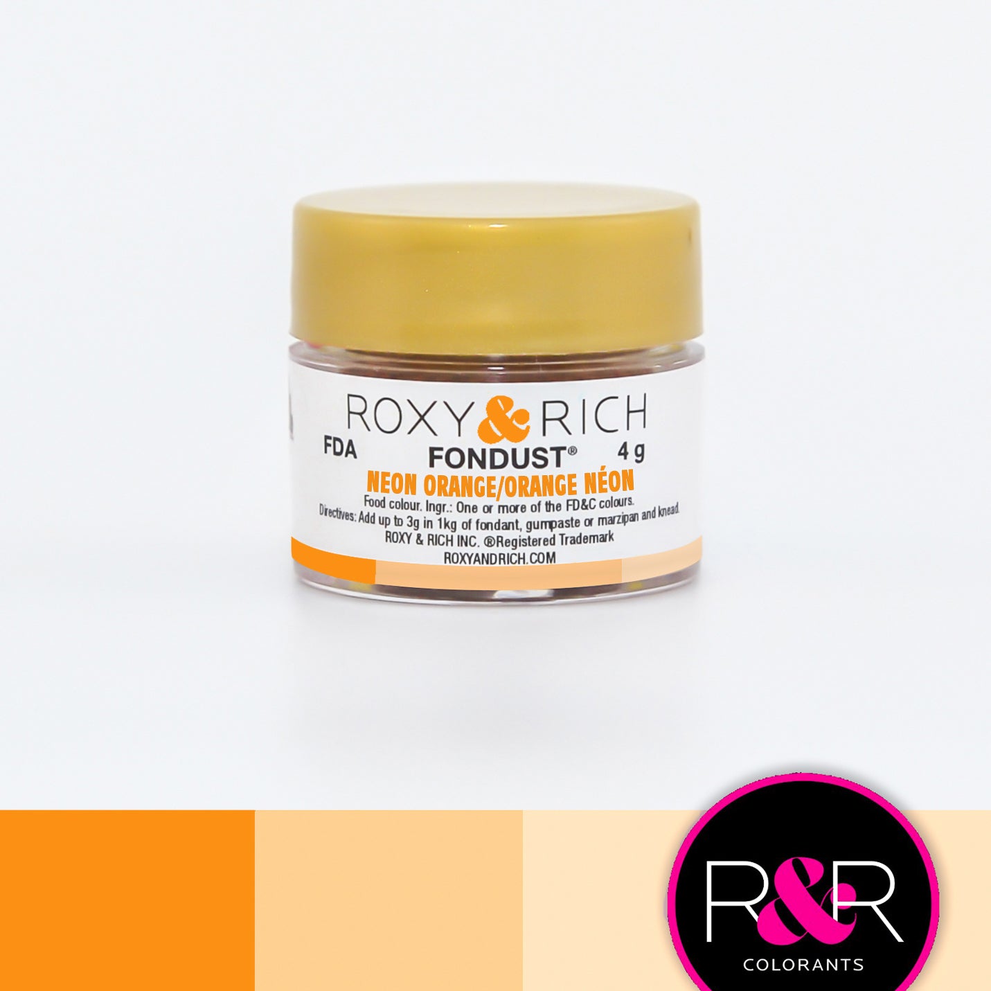 Colorant FONDUST Orange Néon 4g   - Roxy & Rich - Colorant alimentaire hydrosoluble - F4-008
