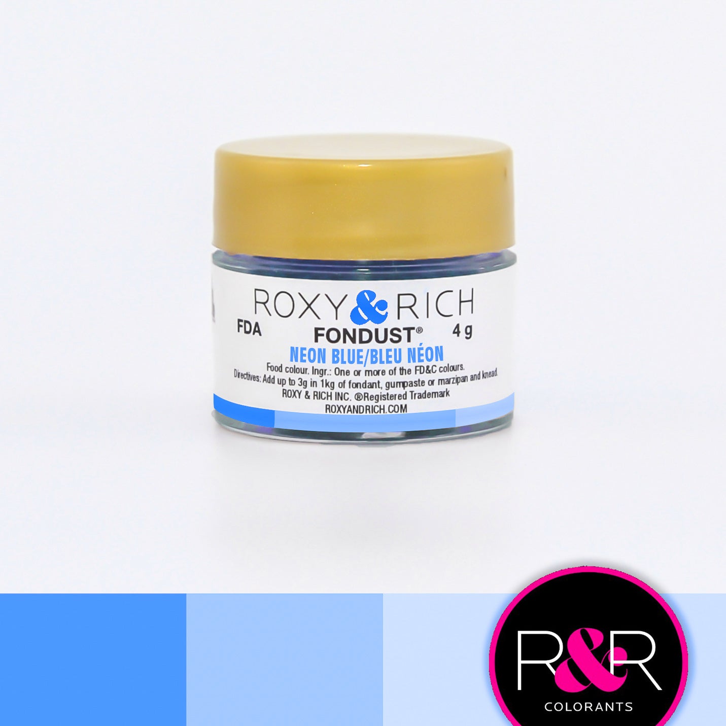 Colorant FONDUST Bleu Néon 4g   - Roxy & Rich - Colorant alimentaire hydrosoluble - F4-024
