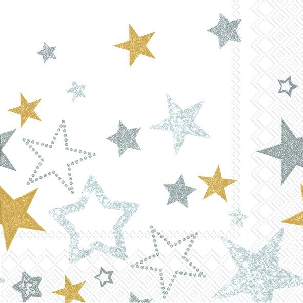Serviette de table ''Sparkling Stars Blanc et doré''    - IHR - Serviette - 