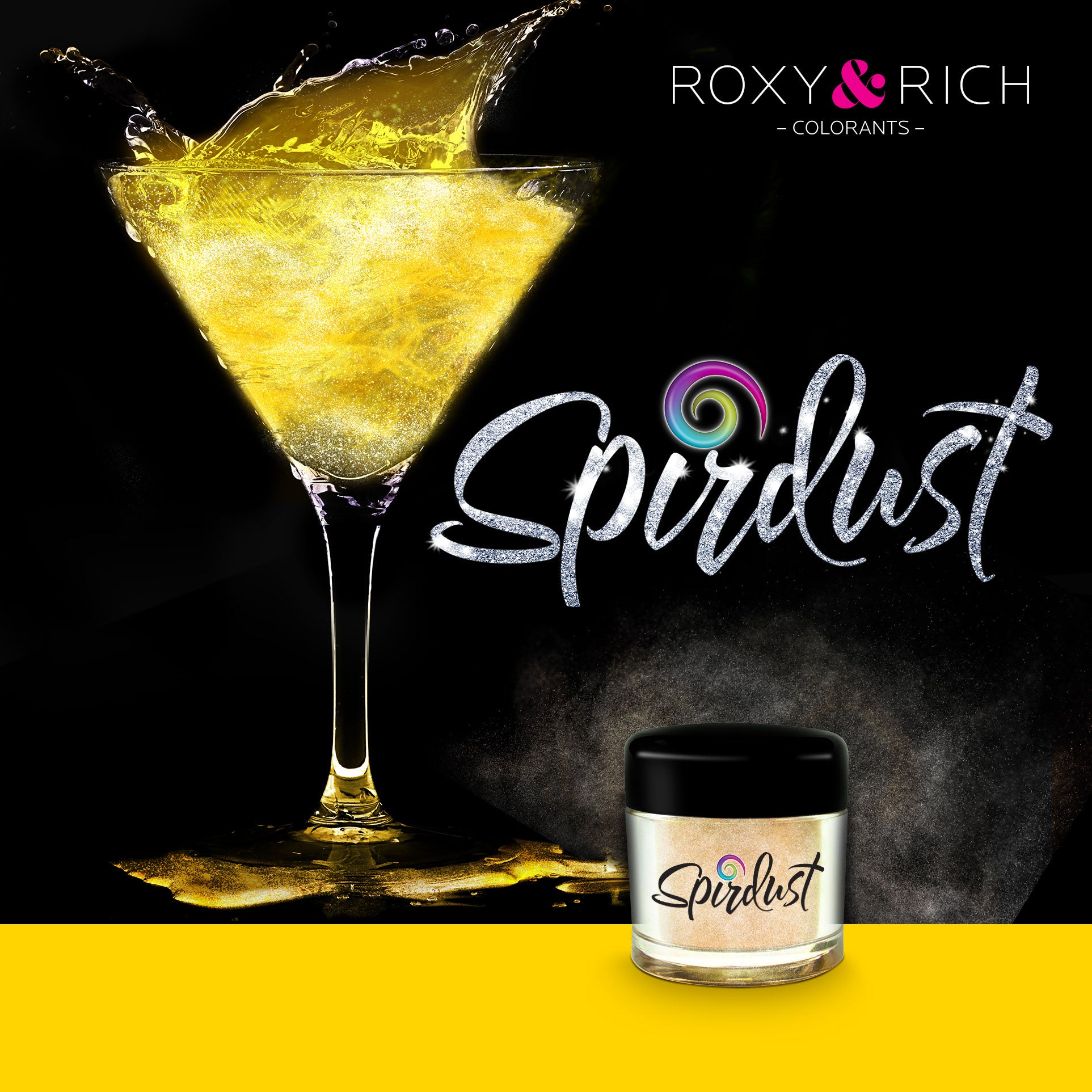 Poudres brillantes comestibles pour boissons - JAUNE - SPIRDUST    - Roxy & Rich - Colorant pour boisson - 