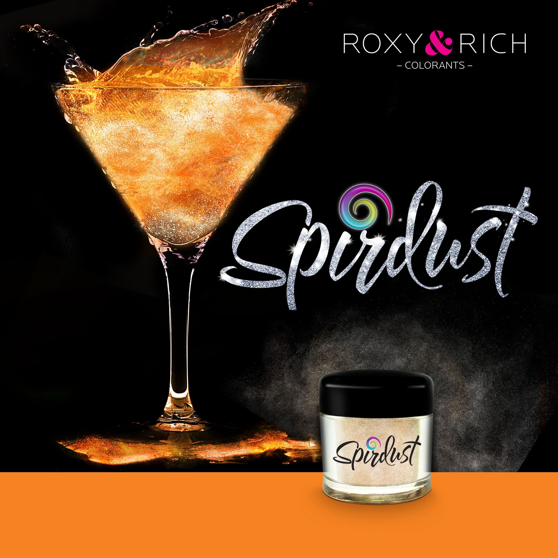 Poudres brillantes comestibles pour boissons - ORANGE - SPIRDUST    - Roxy & Rich - Colorant pour boisson - 