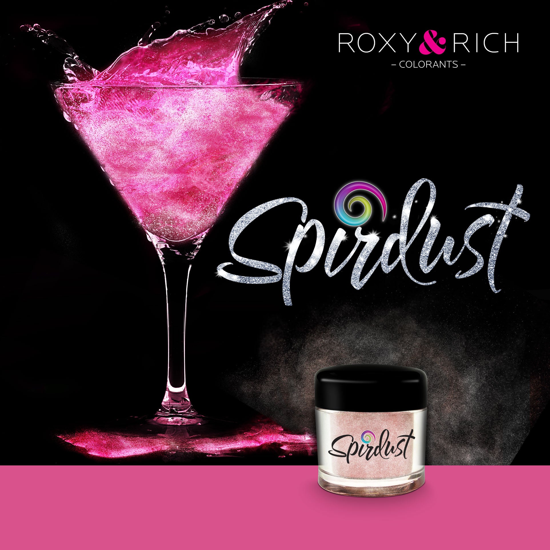 Poudres brillantes comestibles pour boissons - ROSE - SPIRDUST    - Roxy & Rich - Colorant pour boisson - 