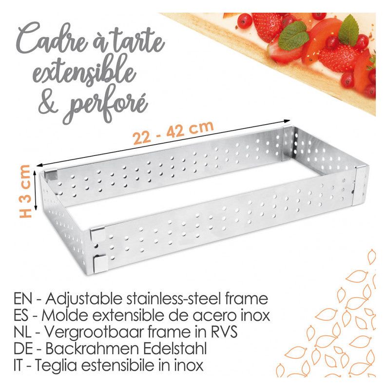 Cadre Pâtissier Ovale Extensible Inox ScrapCooking - Moule Réglable 27 à 40cm Pour Gâteaux Et Entremets