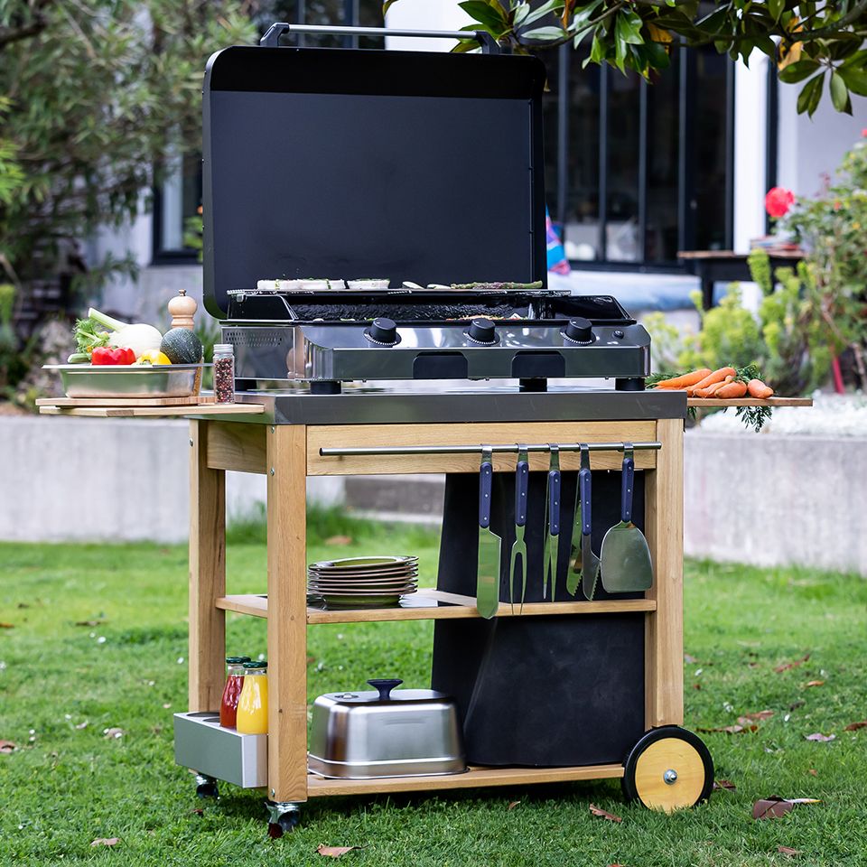 Mobilot Chariot bois et inox    - ENO - Module de cuisine extérieur - 